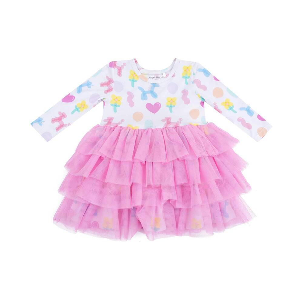 NEW ANGEL DEAR girls twirly long sleeve layered tulle dress in balloon animals p
